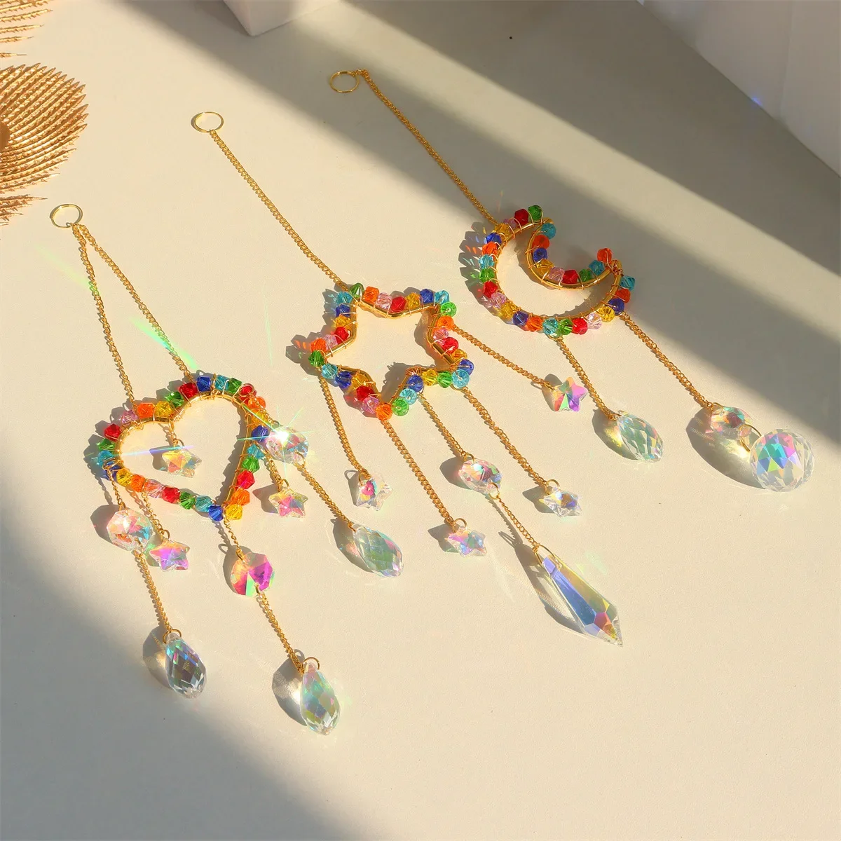 Pendant Lighting Christmas Decor - Chakra Suncatcher Rainbow Prism Moon Star