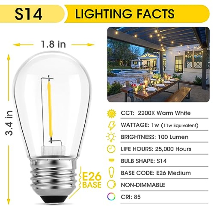 36 Pack S14 LED Bulbs for Outd - огляд і ціна String Light Outdoor